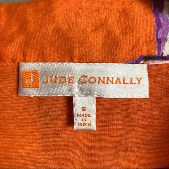 Jude‎ Connally dress small cotton tiered orange print gauzy India shift boho - Picture 11 of 13